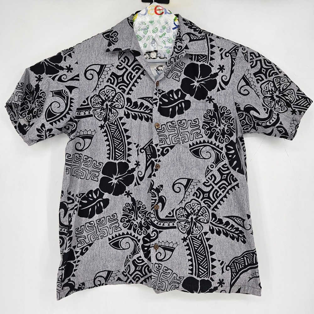 Vintage RJC Hawaiian Shirt Mens Large Hibiscus Tribal All Over Print Casual